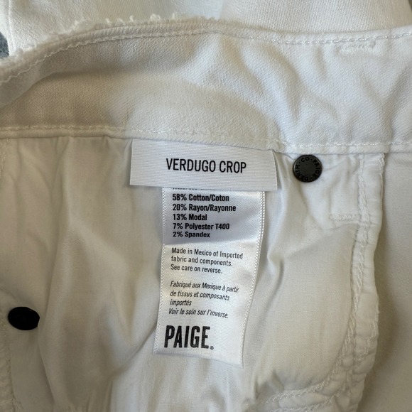 Paige Jeans Verdugo Crop‎ White Distressed Hem Denim Skinny Leg Womens Size 30 - Picture 9 of 12